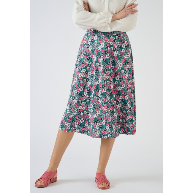 Jupe fleurie maille chaude vert petites fleurs <span itemprop=
