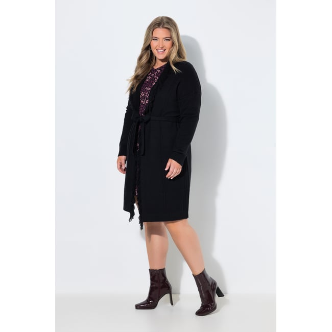 Cardigan long avec franges, coupe oversize noir <span itemprop=