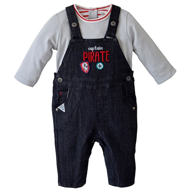 Ensemble salopette t shirt baptistin sucre d'orge noir <span itemprop=