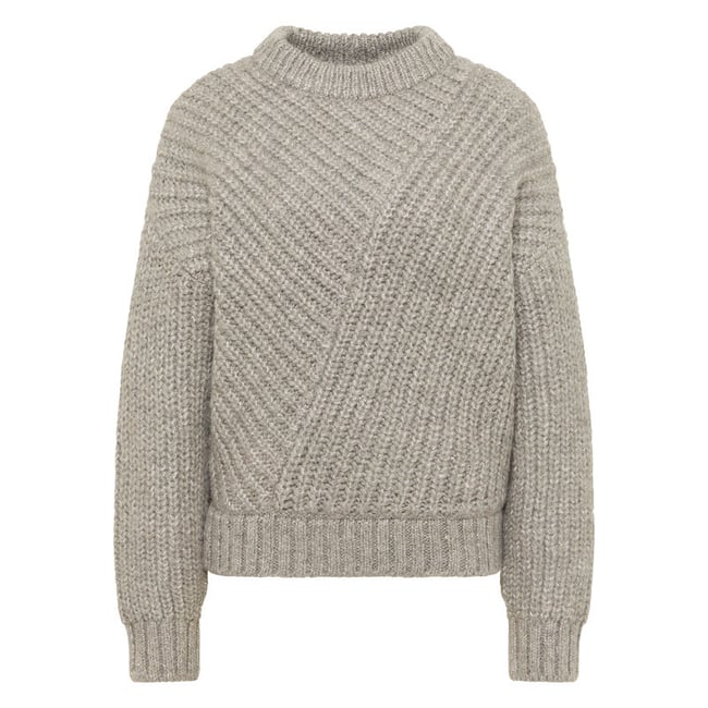 Pull beige uni avec un col rond côtelé et des manches longues beige <span itemprop=