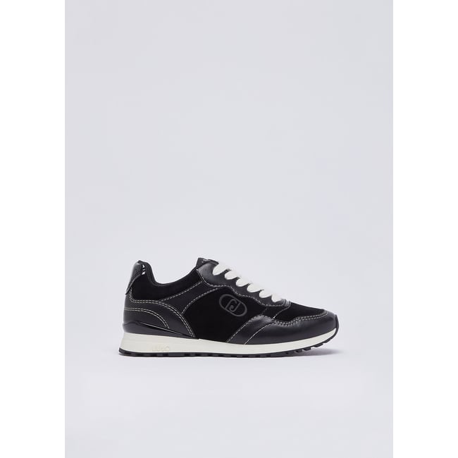 Baskets en cuir et suède noir <span itemprop=