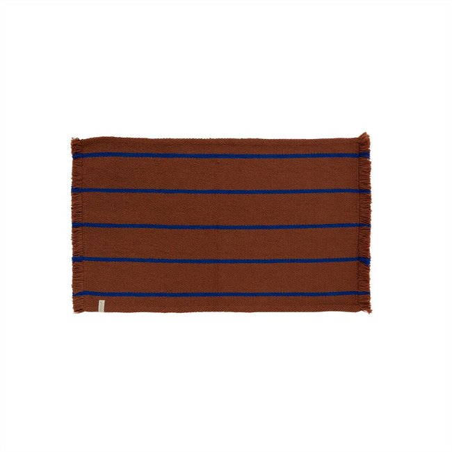 Tapis de bain en polyester recyclé à rayures brun <span itemprop=