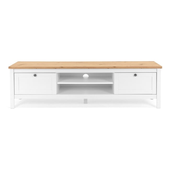 Meuble TV 2 tiroirs L160 cm - Décor Blanc - BERGEN Couleur blanc <span itemprop=