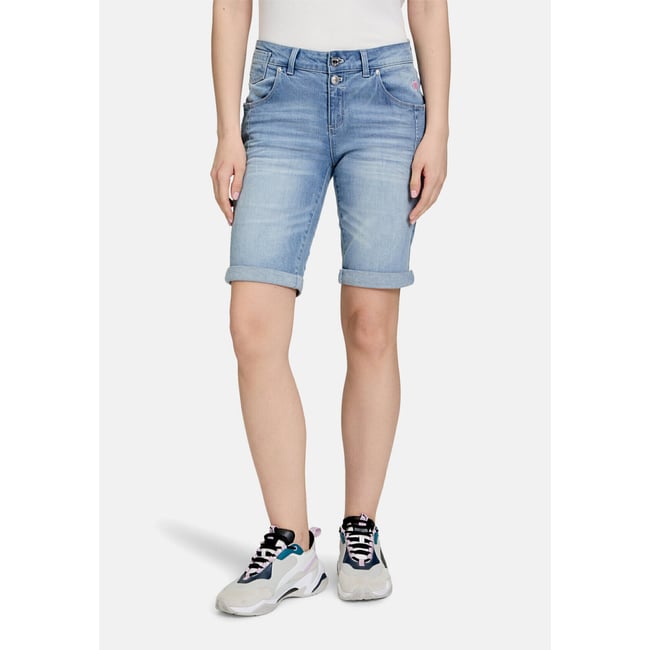 Shorts en jean à broderies bleu <span itemprop=