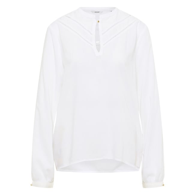 Blouse blanche unie avec un col tunisien et des manches longues blanche <span itemprop=