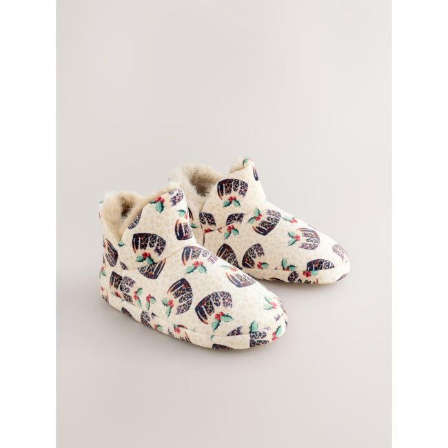 Chaussons bottines pelucheux pudding écru <span itemprop=