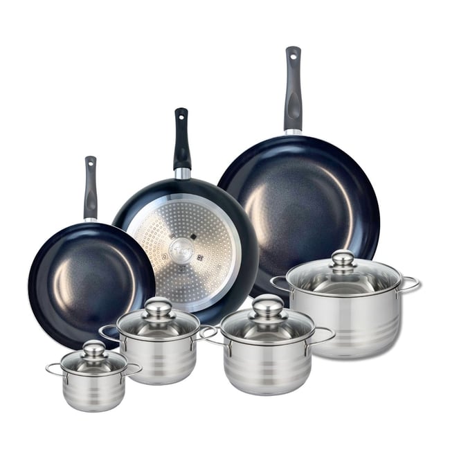 3 poêles 24/28/32cm + 4 faitouts 12/14/16/20cm PRIMA BRILLANT noir <span itemprop=