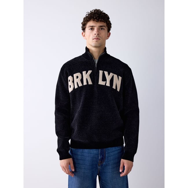 Pull en chenille à col zippé brooklyn black <span itemprop=
