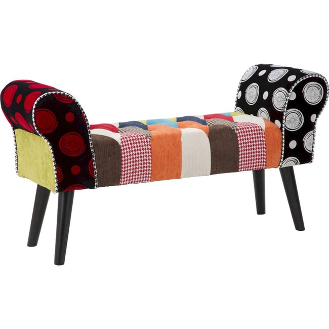 Banc capitonné patchwork pieds élancés INDUSTRIAL Couleur multicolore <span itemprop=