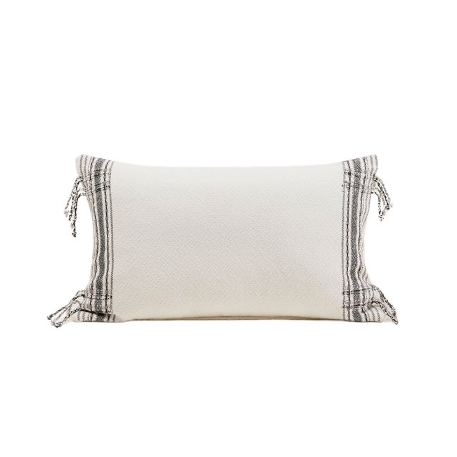 Housse de coussin en Coton au tissage rayé  PAVANI blanc et noir <span itemprop=