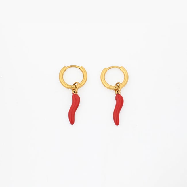 Boucles d'oreilles piment acier inoxydable rouge <span itemprop=