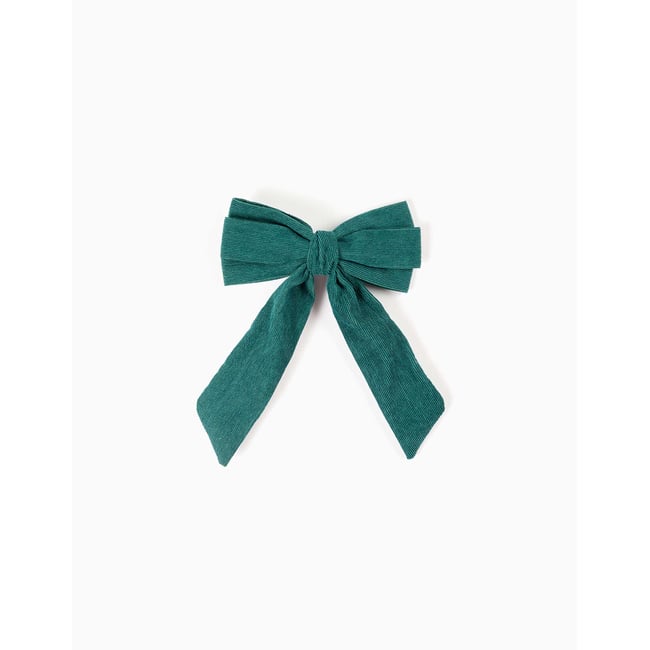 Barrette à cheveux avec nœud en velours côtelé vert foncé <span itemprop=