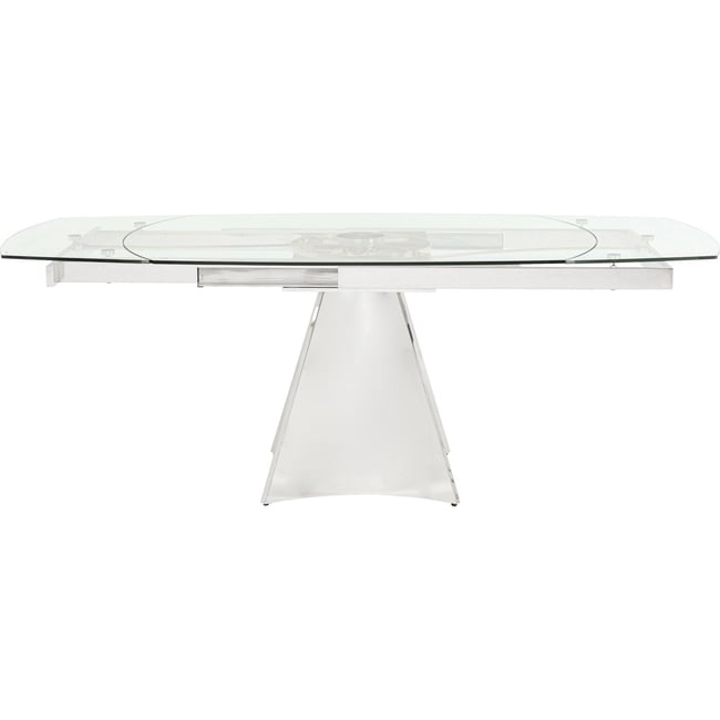 Table à rallonges en verre et acier, TEMPO Couleur transparent <span itemprop=