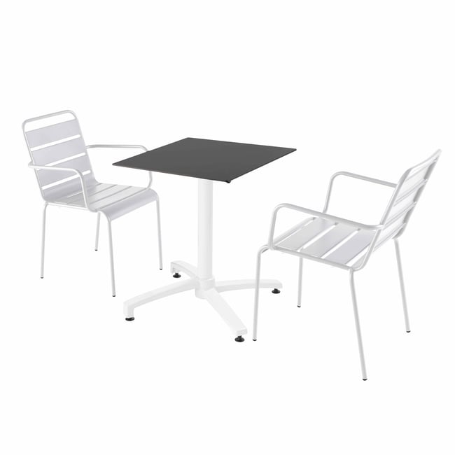 Table 60x60 cm inclinable stratifiée avec pied blanc et chaises en métal, OPERA blanc <span itemprop=