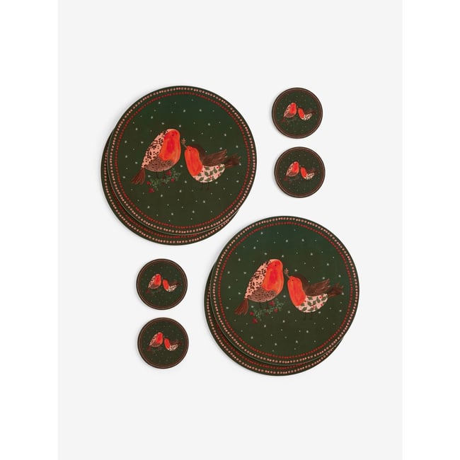 Sets de table et sous-verres, lot 4 Couleur vert <span itemprop=