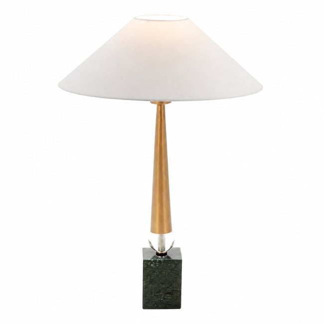Lampe de table socle pierre et métal doré Couleur doré antique, transparent et vert <span itemprop=
