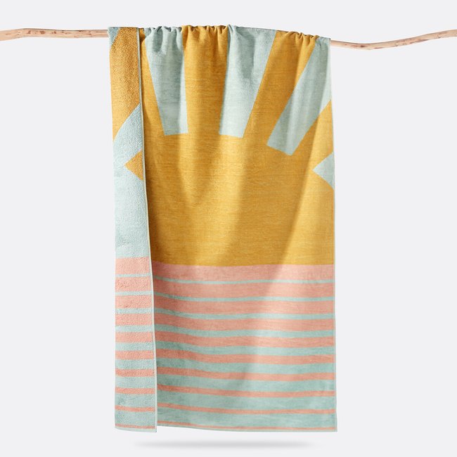 Toalla de playa de rizo 420g, Listrado multicolor <span itemprop=