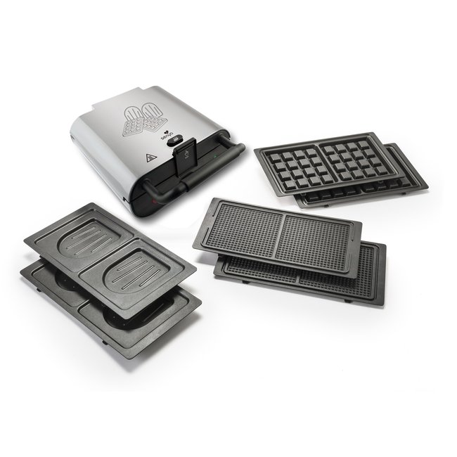 Gaufrier Multi Waffles 3-en-1 : Gaufres, Croques Monsieur, Gaufrettes Maison gris <span itemprop=