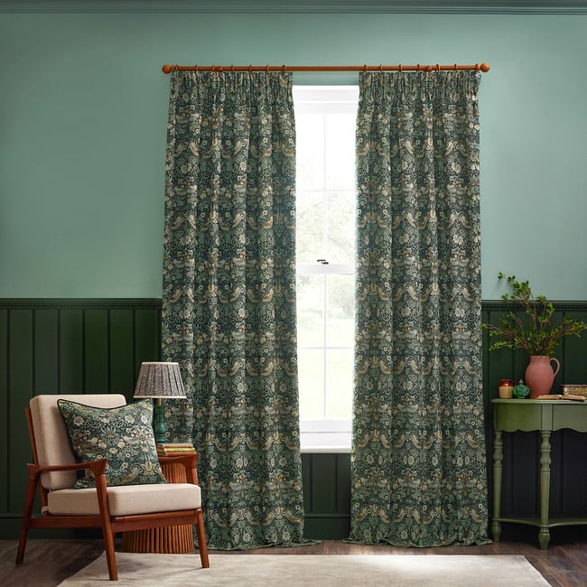 Strawberry Thief Jacquard Pencil Pleat Curtains - MORRIS & CO.