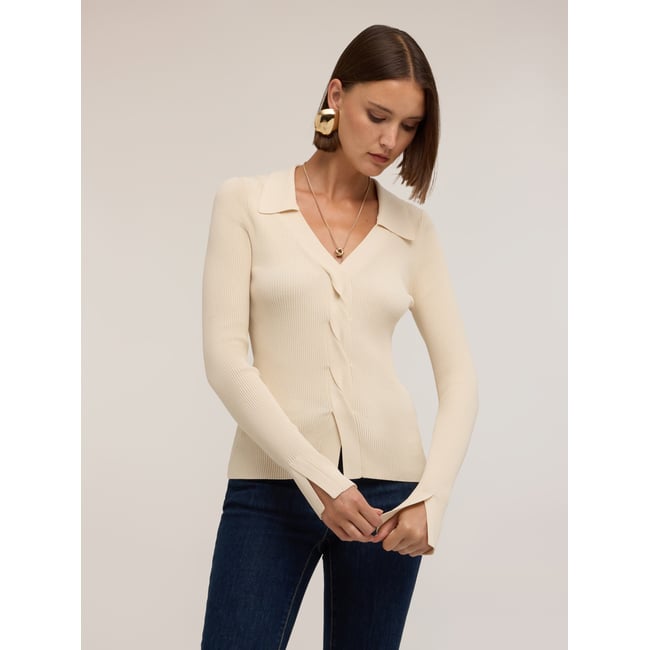 Pull côtelé avec détail torsadé blanc <span itemprop=