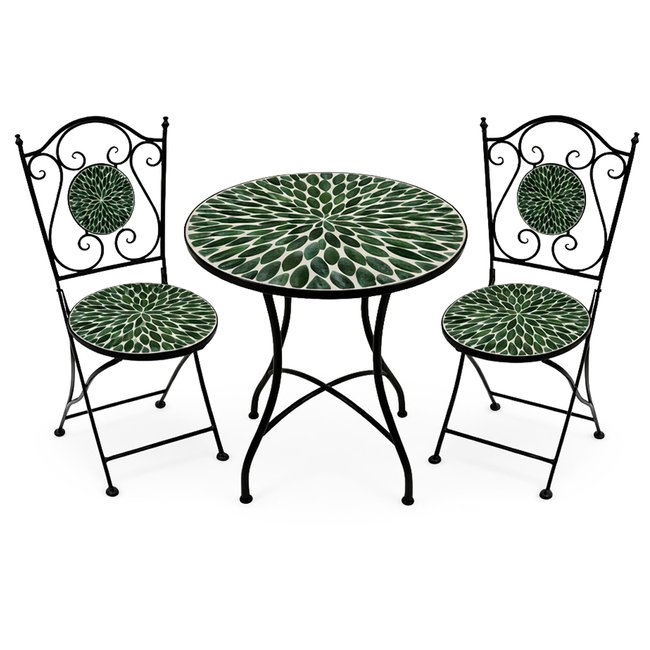 Ensembe table et chaises de jardin mosaïque vert 60x60x71cm vert <span itemprop=