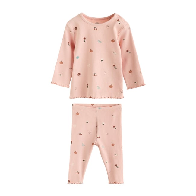 Haut côtelé imprimé et legging bébé, 2 pièces rose <span itemprop=