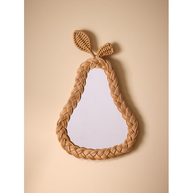 Miroir mural forme poire en rotin Couleur bois naturel <span itemprop=
