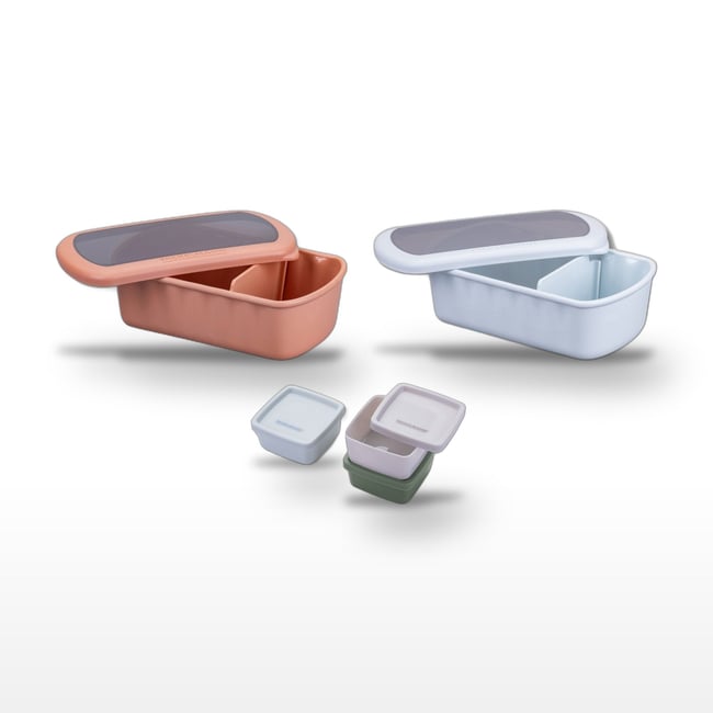 Lot de 2 lunch box 1L avec 3 boites à sauce STORAGE rouge|bleu|coloré <span itemprop=