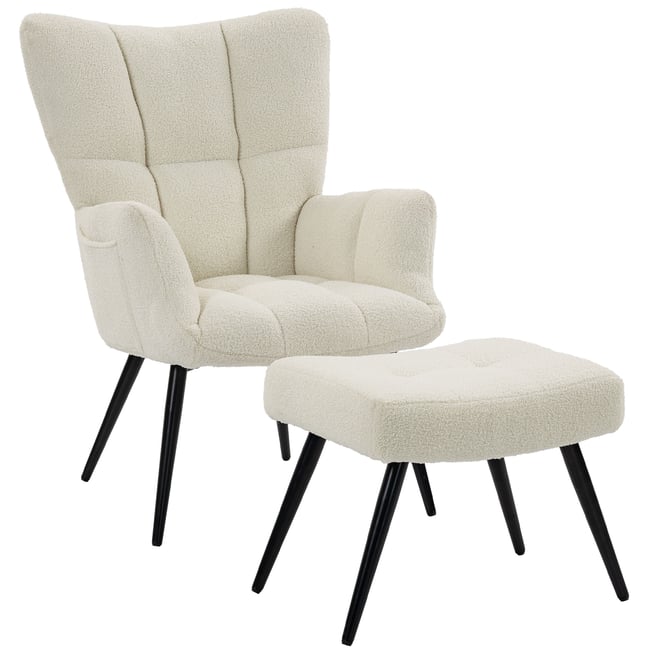 Fauteuil d'appoint avec repose-pieds Peluche Couleur beige <span itemprop=