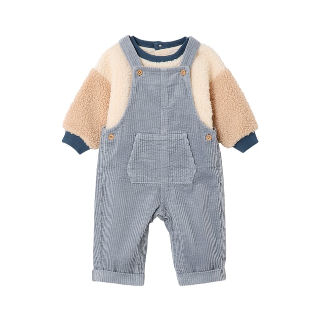 Ensemble salopette et sweat bleu grisé <span itemprop=