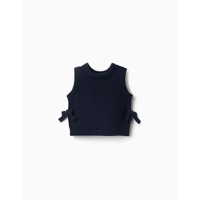 Gilet sans manches en maille avec nœuds sur les côtés bleu foncé <span itemprop=