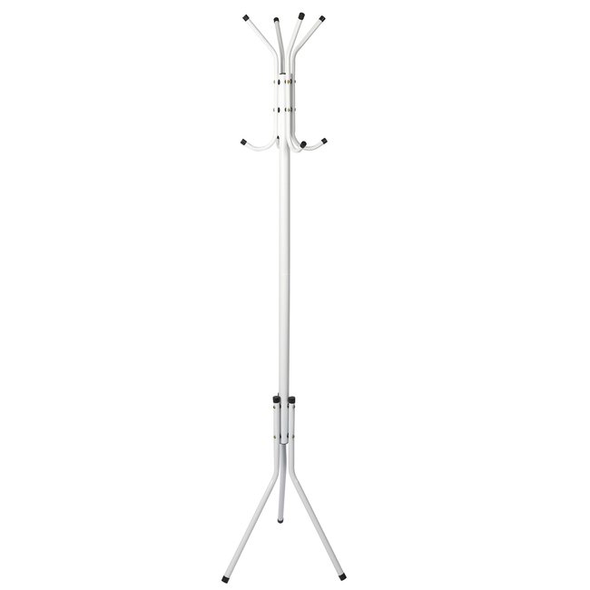 Portemanteau sur pied métal blanc 8 accroches 48x48x170cm Couleur blanc <span itemprop=