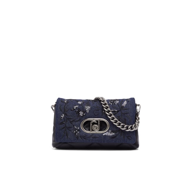 Sac LaPuffy moyen en denim brodé denim bleu <span itemprop=