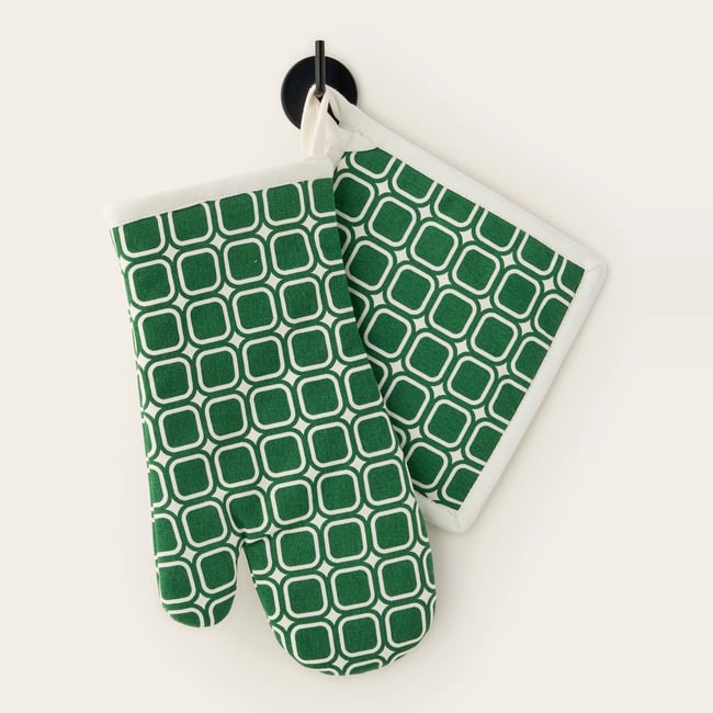 Lot gant et manique, 16x33cm + 20x20cm, 100% coton spring <span itemprop=