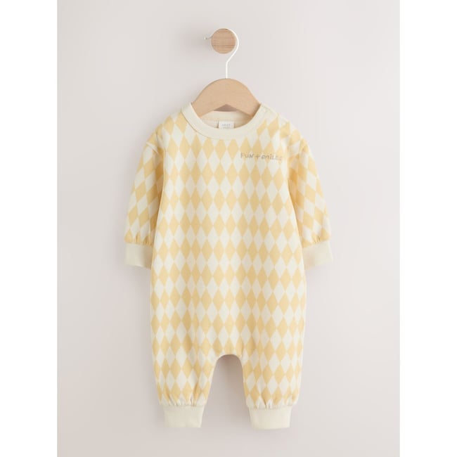 Barboteuse en molleton bébé arlequin jaune <span itemprop=