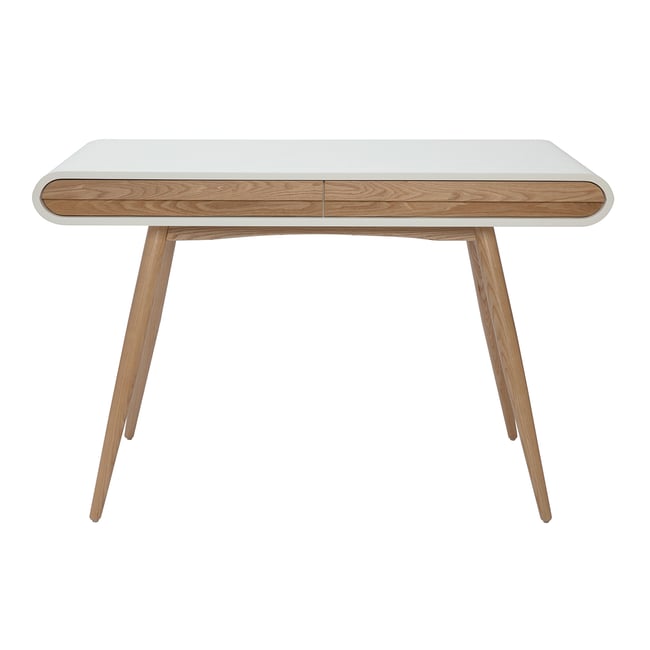 Bureau avec rangements 2 tiroirs scandinave bois clair et blanc L120 cm BJORG Couleur blanc <span itemprop=