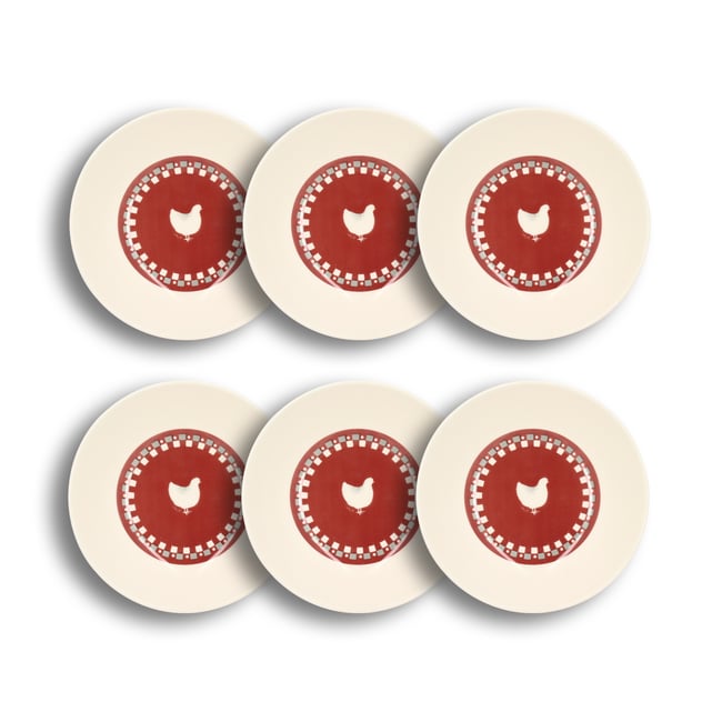 Lot de 6 assiettes creuses en grès 20cm, GALLINA Couleur blanc-gris-rouge <span itemprop=