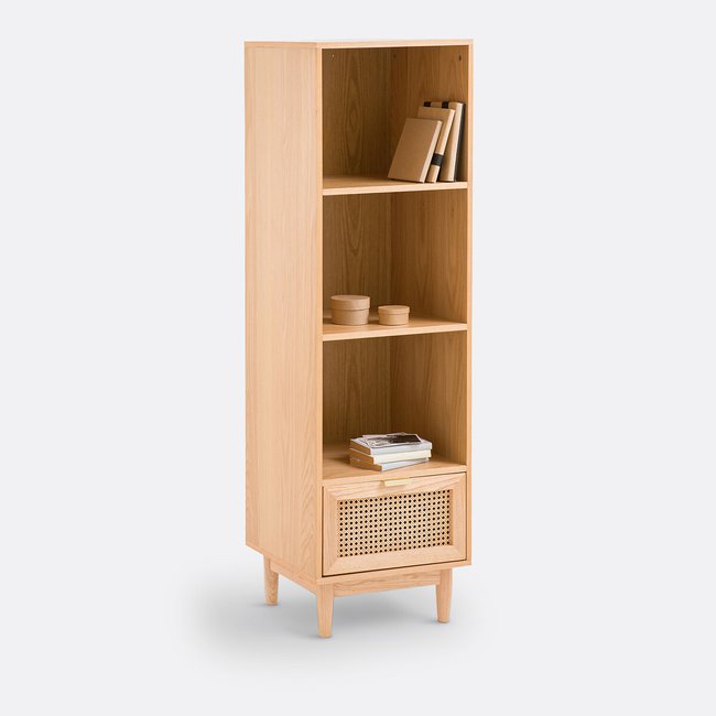 Bücherregal Loris, Eichenfurnier und Rattan natur <span itemprop=