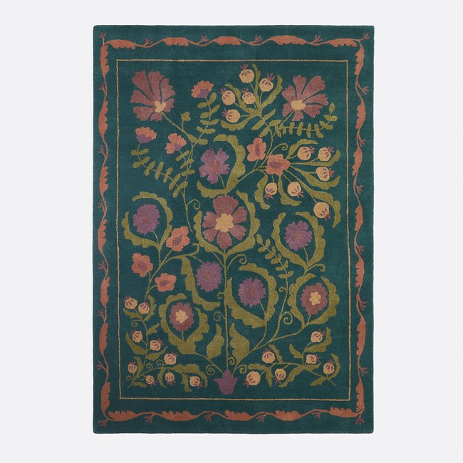 Tapete em lã com motivos florais, Antonia verde/multicolor <span itemprop=