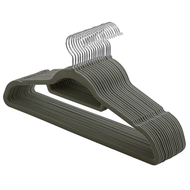 Lot de 20 Cintres Antidérapants en velours avec crochets pivotants Couleur gris <span itemprop=