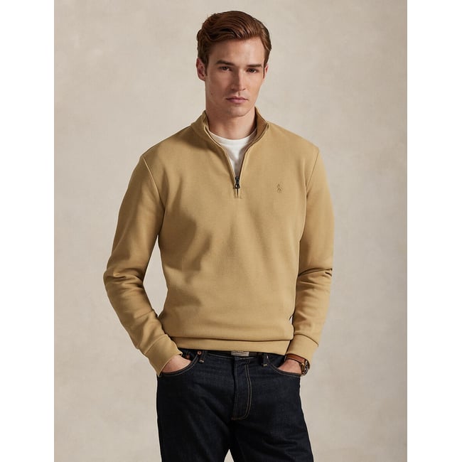 Pull à col cheminée en maille double camel <span itemprop=