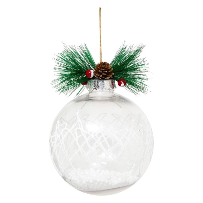 Boule branche de houx intérieur billes D.15 cm Couleur blanc <span itemprop=