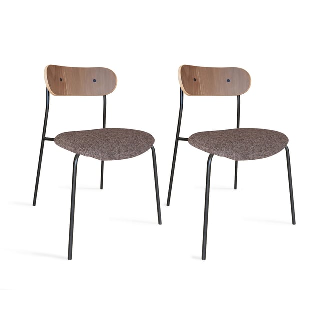 Lot de 2 chaises en tissu et dossier en finition noyer, GASTON - NOW'S HOME