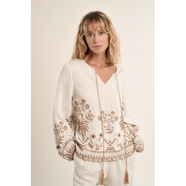 Blouse en popeline, brodée offwhite/beige <span itemprop=