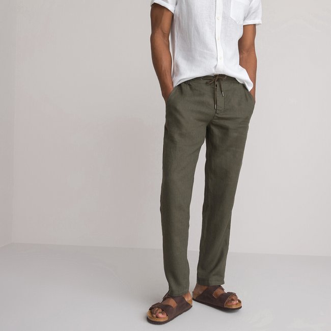 Linen Straight Trousers, Length 30.5