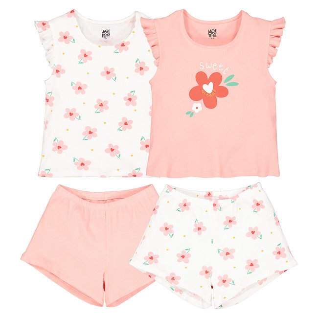 Lot de 2 pyjashorts en côte rose + écru <span itemprop=