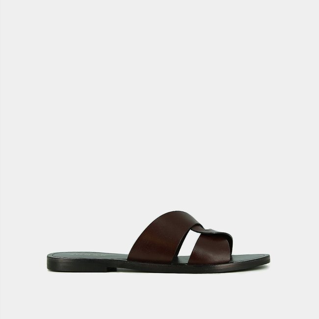 Winko Leather Flat Mules, dark brown, JONAK