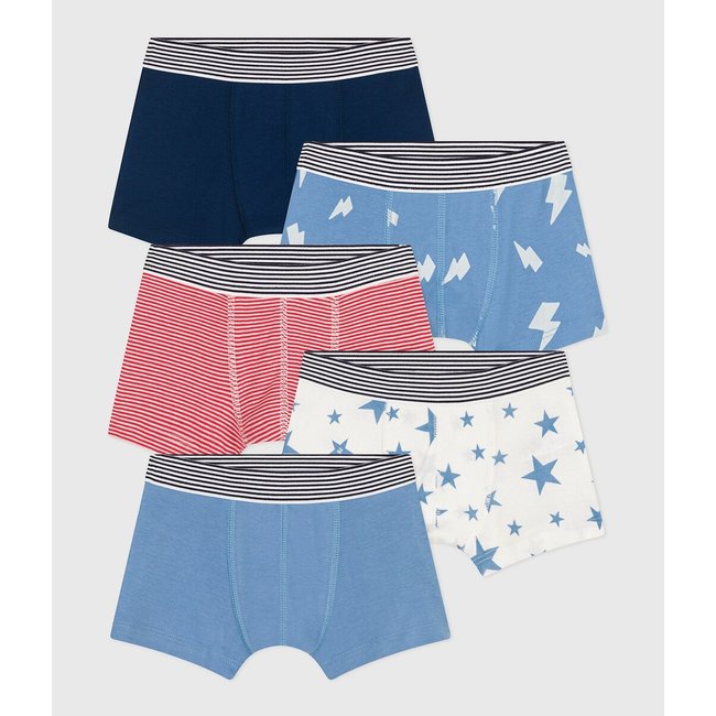 Pack of 5 Hipsters in Cotton, navy + blue + striped, PETIT BATEAU