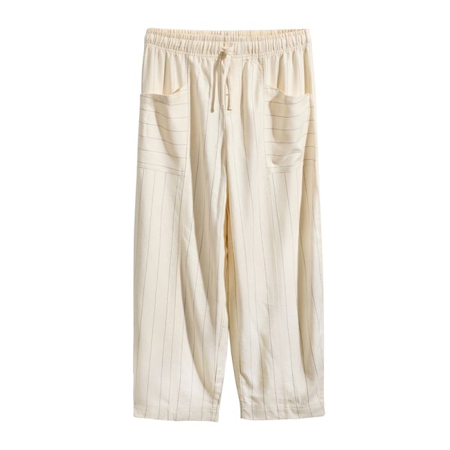 Pantalon d’intérieur en lin mélangé rayure crème <span itemprop=