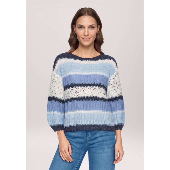 Pull-over en grosse maille à manches 3/4 patch blue/camel <span itemprop=